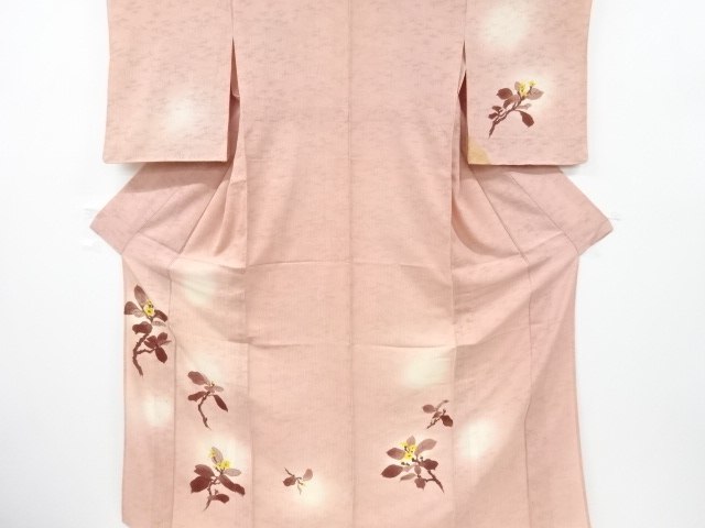 アンティーク　竪絽透かし織り枝花模様着物